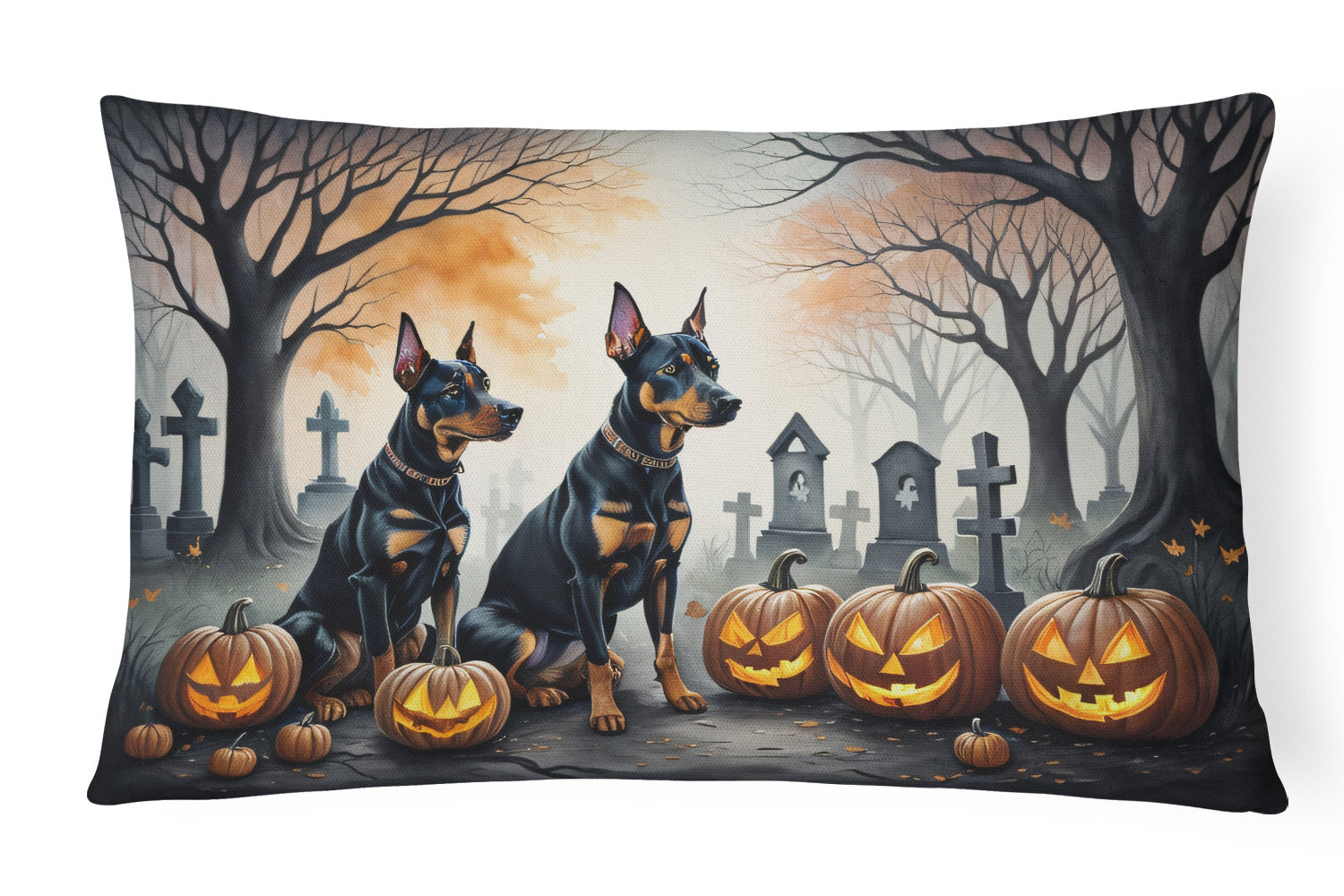 Spooky Halloween Throw Pillow Throw Pillow for Indoor Couch Bed Outdoor Patio Washable, Doberman Pinscher 2038,12Hx16W