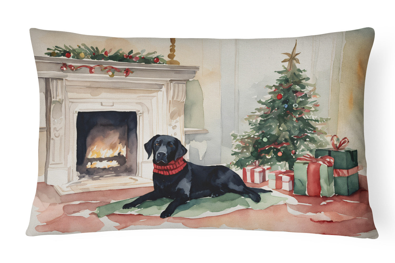 Waiting on Christmas Throw Pillow Throw Pillow for Indoor Couch Bed Outdoor Patio Washable, Labrador Black 1369,12Hx16W