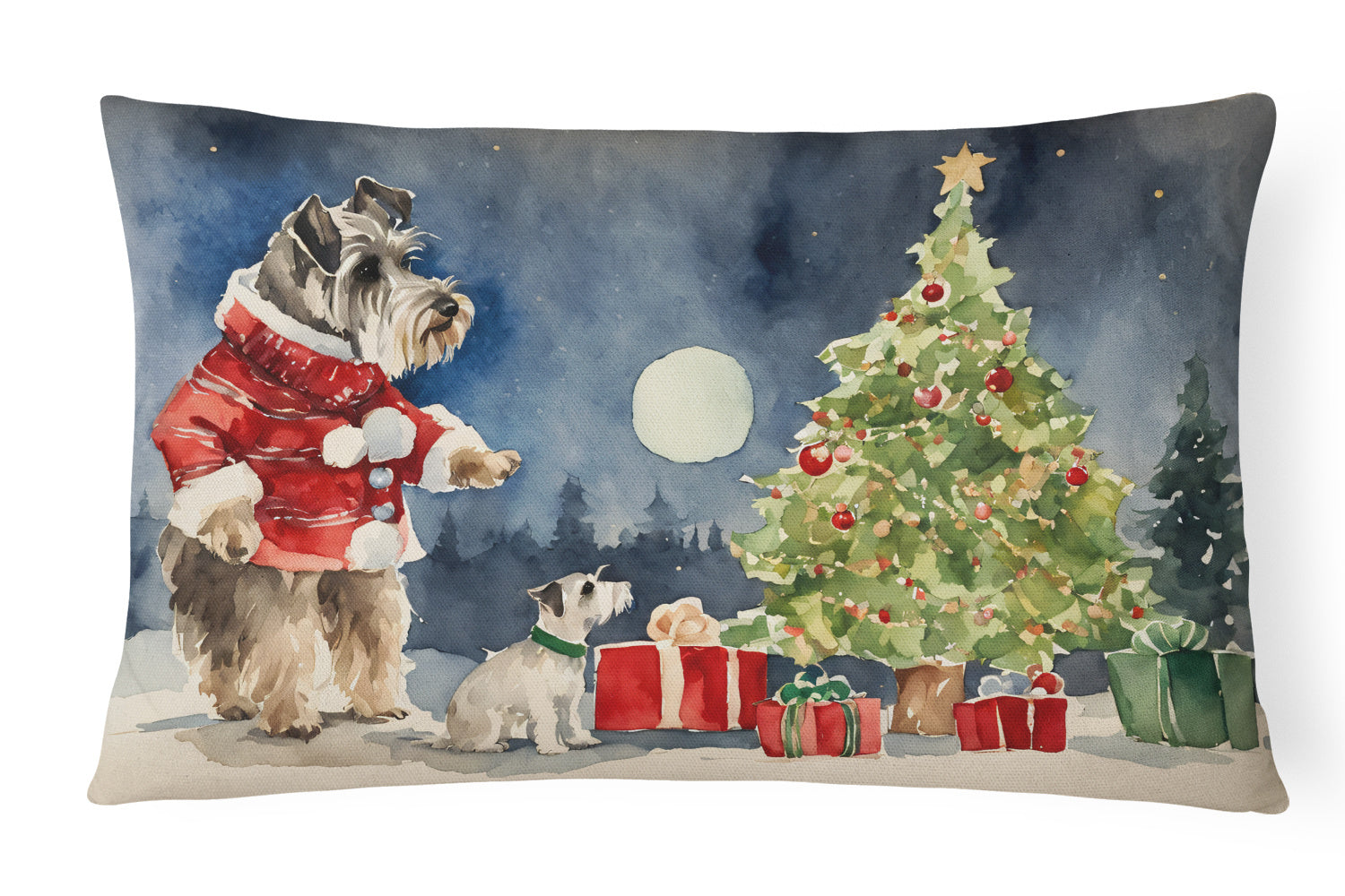 Waiting on Christmas Throw Pillow Throw Pillow for Indoor Couch Bed Outdoor Patio Washable, Schnauzer 1376,12Hx16W