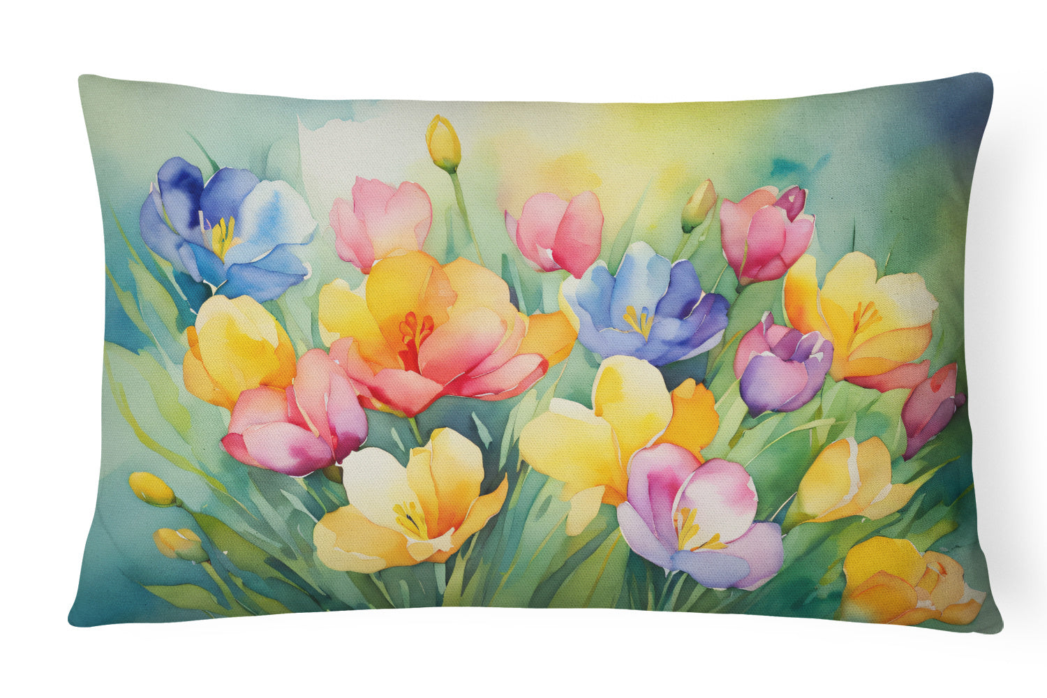 Flowers in Watercolor Throw Pillow Throw Pillow for Indoor Couch Bed Outdoor Patio Washable, Freesias 1565,12Hx16W