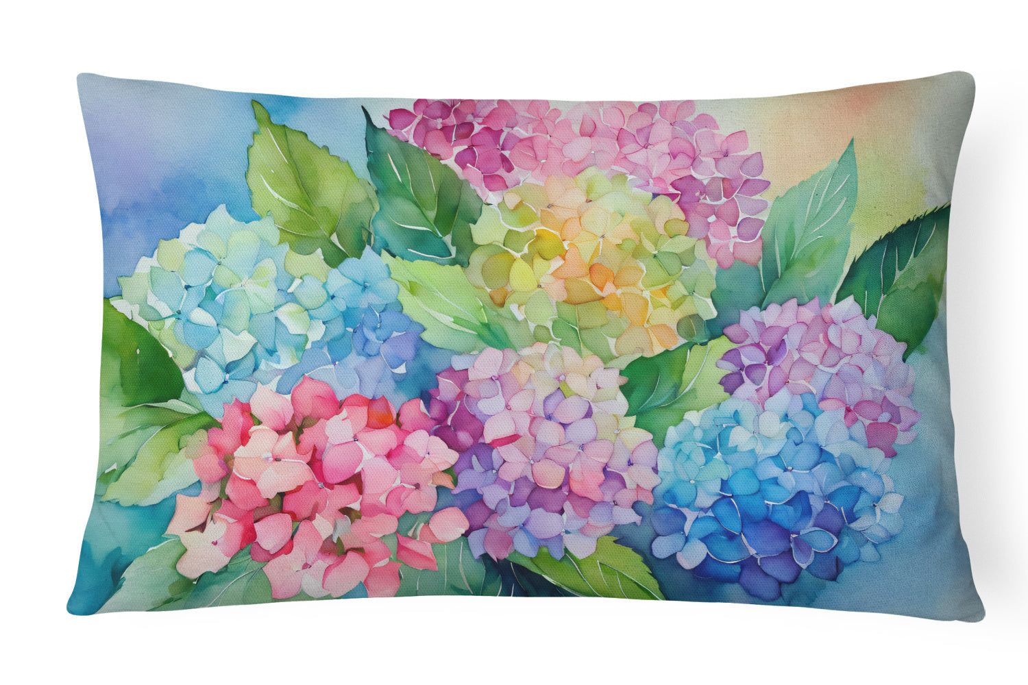 Flowers in Watercolor Throw Pillow Throw Pillow for Indoor Couch Bed Outdoor Patio Washable, Hydrangeas 1577,12Hx16W