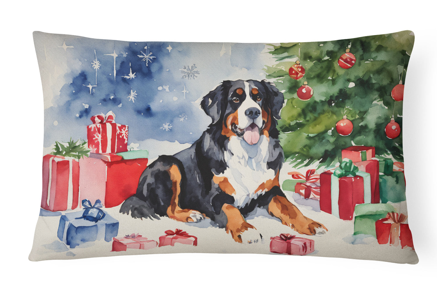 Waiting on Christmas Throw Pillow Throw Pillow for Indoor Couch Bed Outdoor Patio Washable, Bernese Mountain Dog 1263,12Hx16W