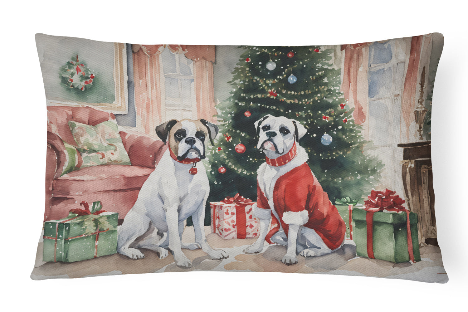 Waiting on Christmas Throw Pillow Throw Pillow for Indoor Couch Bed Outdoor Patio Washable, Boxer White 1286,12Hx16W