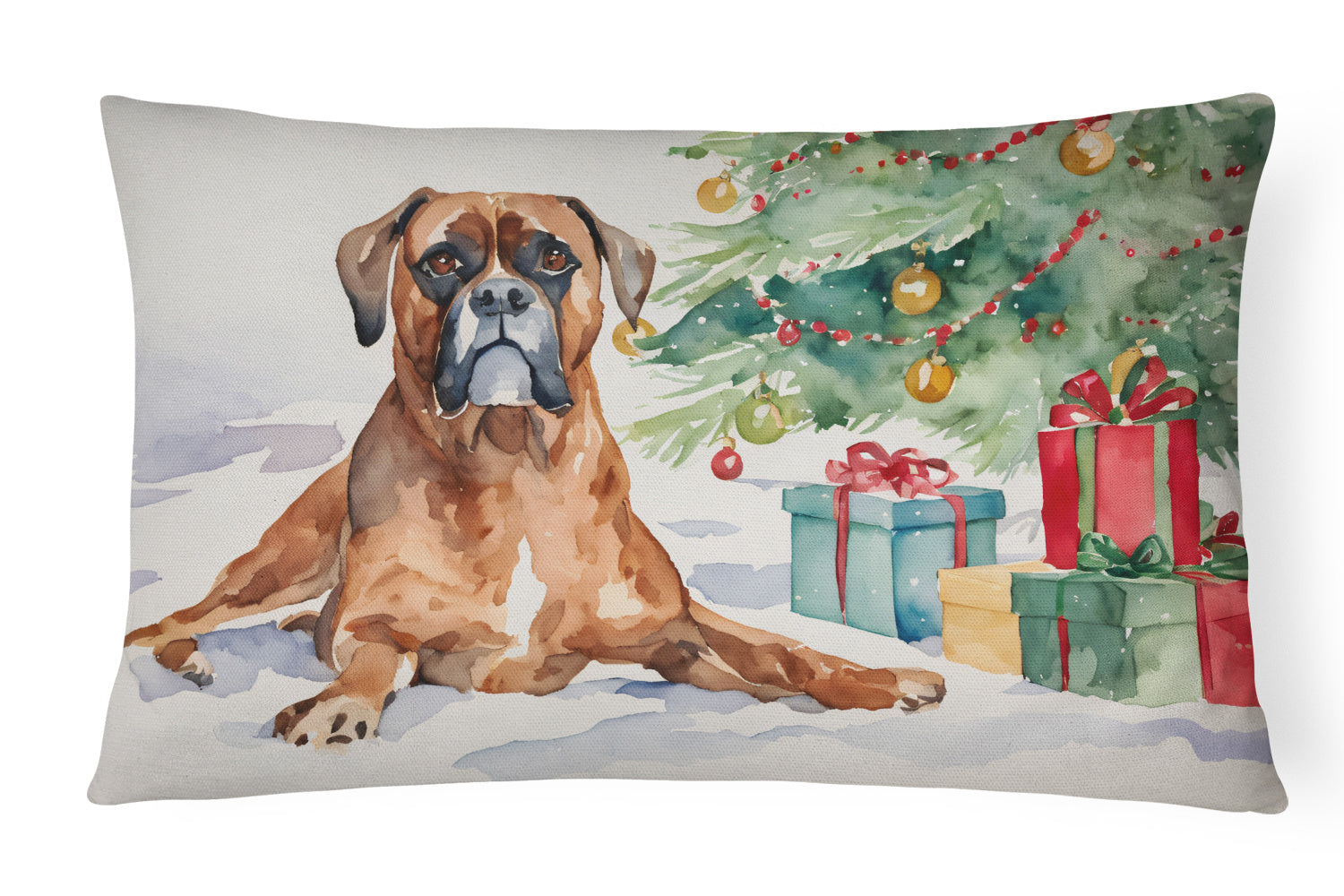 Waiting on Christmas Throw Pillow Throw Pillow for Indoor Couch Bed Outdoor Patio Washable, Boxer Fawn 1294,12Hx16W