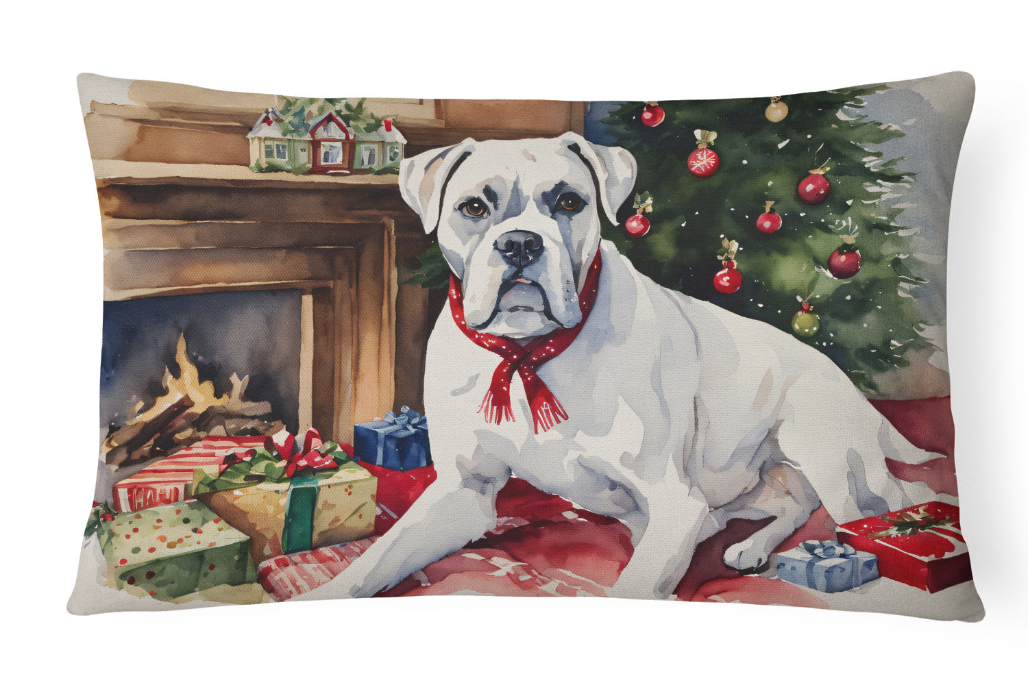 Waiting on Christmas Throw Pillow Throw Pillow for Indoor Couch Bed Outdoor Patio Washable, Boxer White 1283,12Hx16W