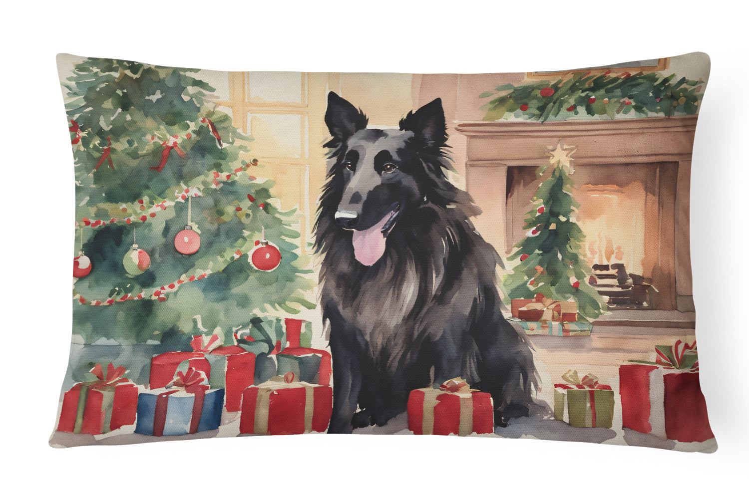 Waiting on Christmas Throw Pillow Throw Pillow for Indoor Couch Bed Outdoor Patio Washable, Belgian Sheepdog 1255,12Hx16W