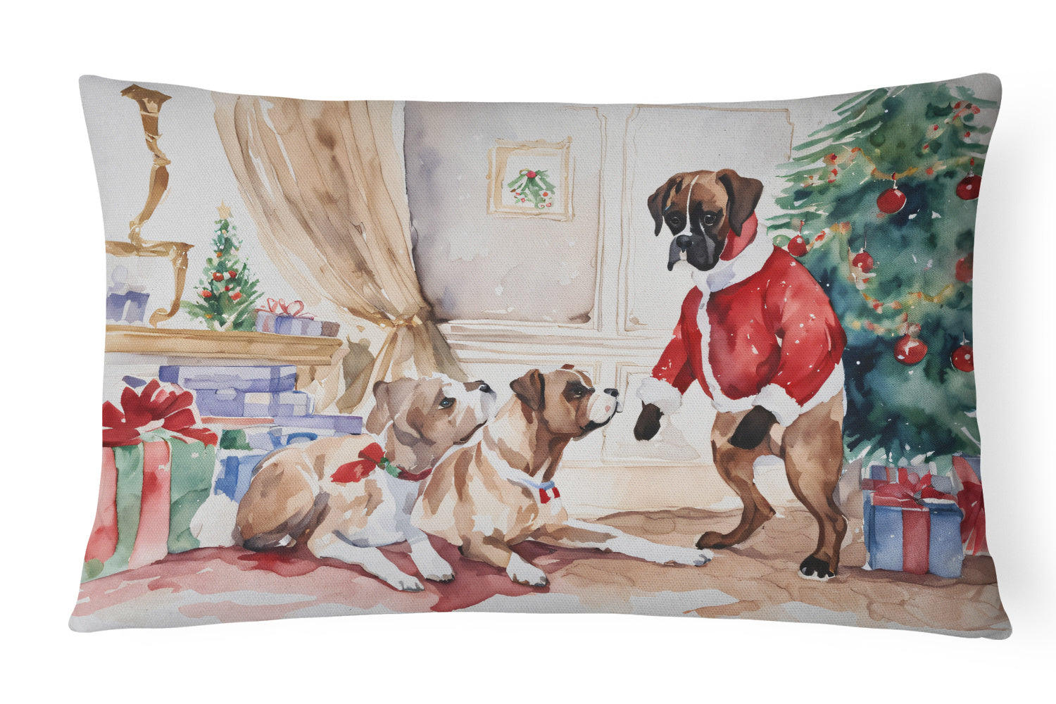 Waiting on Christmas Throw Pillow Throw Pillow for Indoor Couch Bed Outdoor Patio Washable, Boxer Fawn 1292,12Hx16W