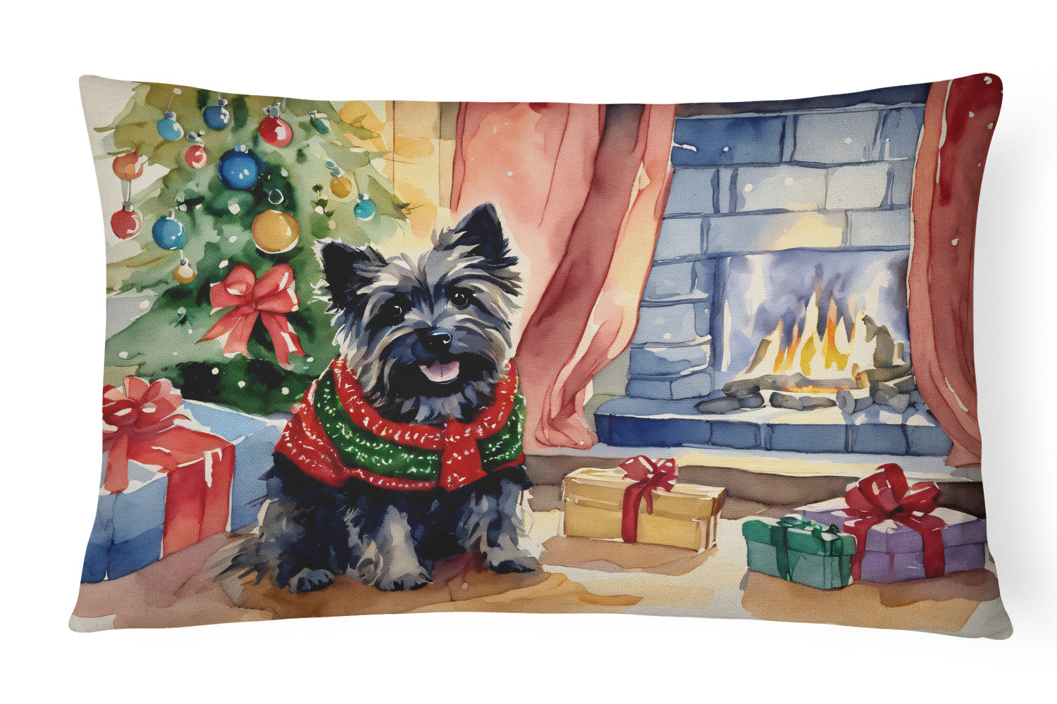 Waiting on Christmas Throw Pillow Throw Pillow for Indoor Couch Bed Outdoor Patio Washable, Cairn Terrier 1310,12Hx16W