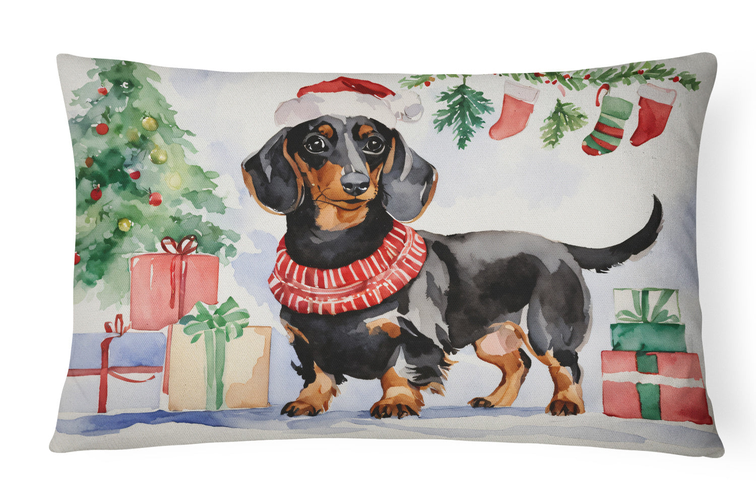 Waiting on Christmas Throw Pillow Throw Pillow for Indoor Couch Bed Outdoor Patio Washable, Dachshund Black and Tan 1341,12Hx16W