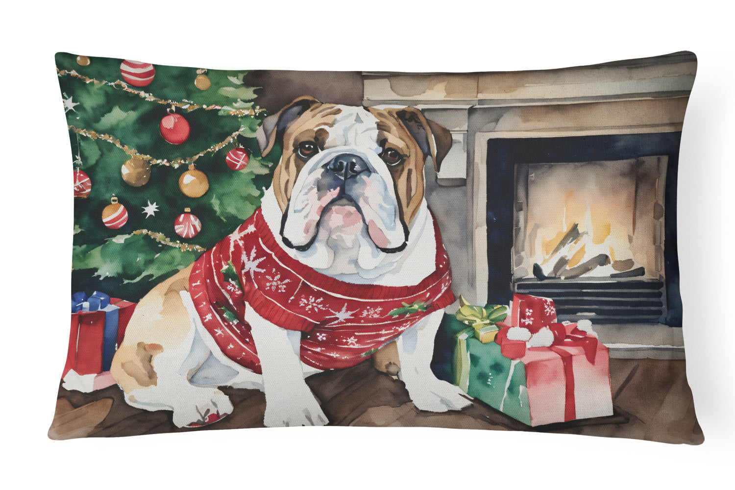 Waiting on Christmas Throw Pillow Throw Pillow for Indoor Couch Bed Outdoor Patio Washable, English Bulldog 1303,12Hx16W