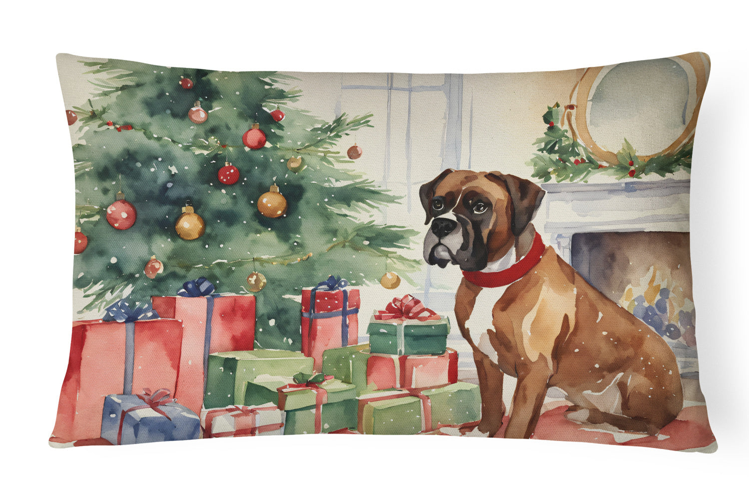 Waiting on Christmas Throw Pillow Throw Pillow for Indoor Couch Bed Outdoor Patio Washable, Boxer Fawn 1290,12Hx16W