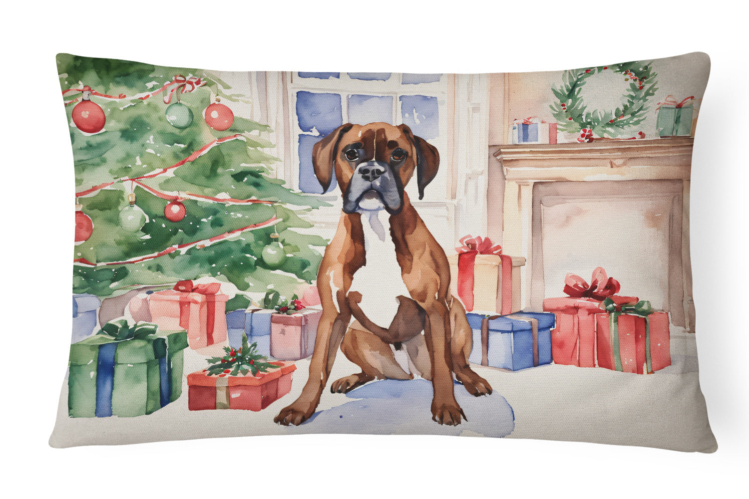 Waiting on Christmas Throw Pillow Throw Pillow for Indoor Couch Bed Outdoor Patio Washable, Boxer Fawn 1291,12Hx16W