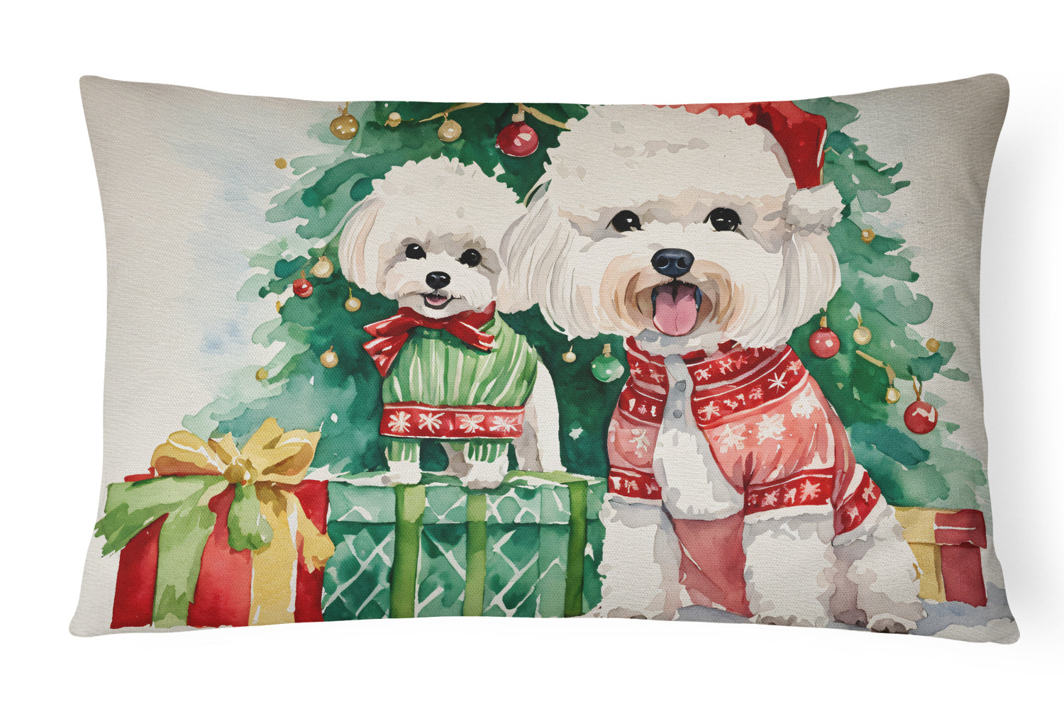 Waiting on Christmas Throw Pillow Throw Pillow for Indoor Couch Bed Outdoor Patio Washable, Bichon Frise 1267,12Hx16W