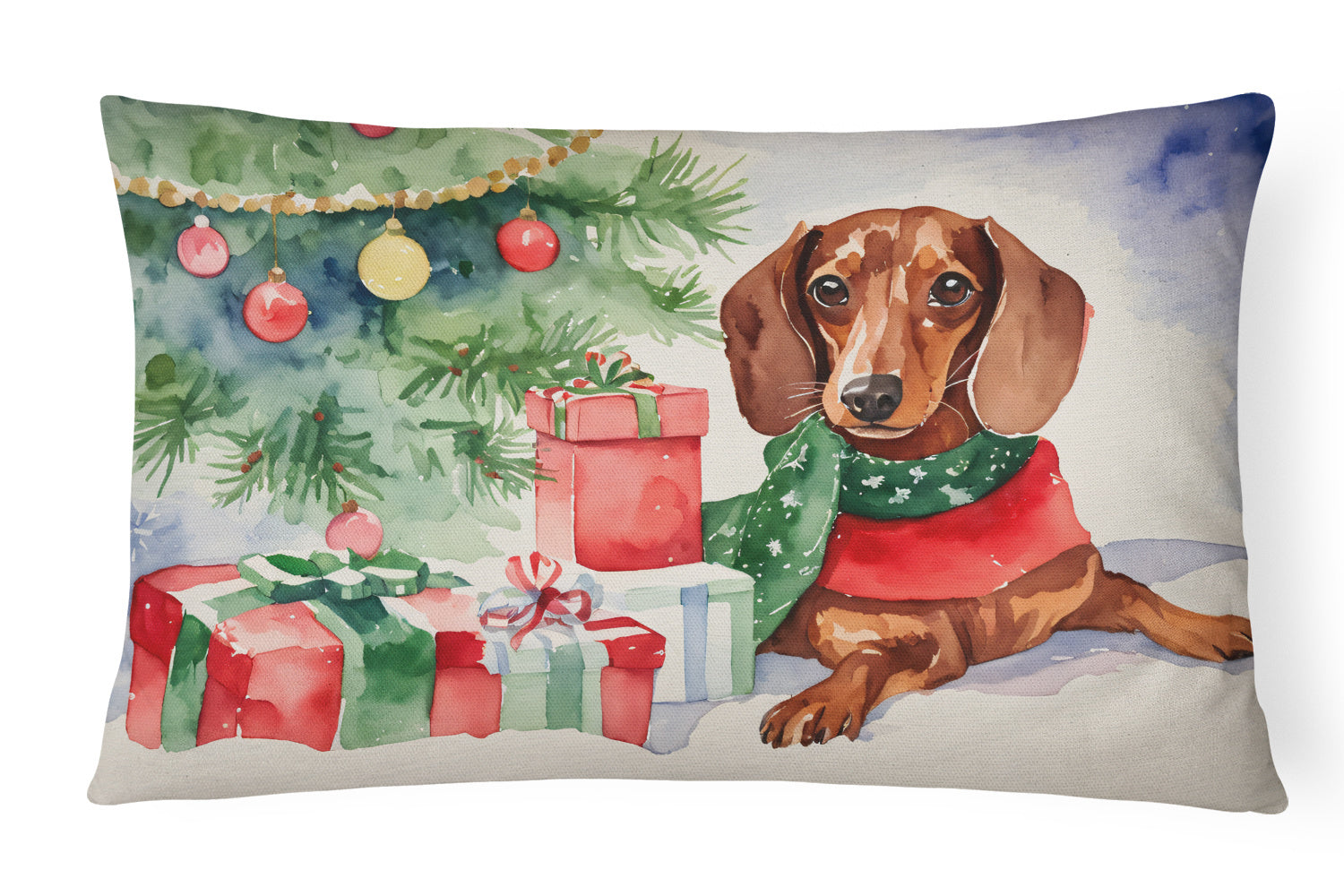 Waiting on Christmas Throw Pillow Throw Pillow for Indoor Couch Bed Outdoor Patio Washable, Dachshund 1347,12Hx16W