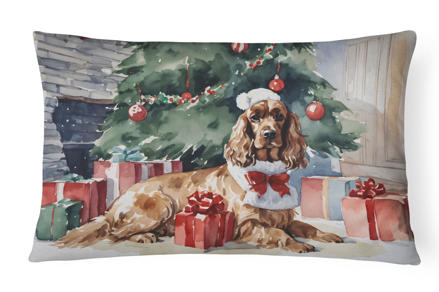 Waiting on Christmas Throw Pillow Throw Pillow for Indoor Couch Bed Outdoor Patio Washable, Cocker Spaniel 1335,12Hx16W