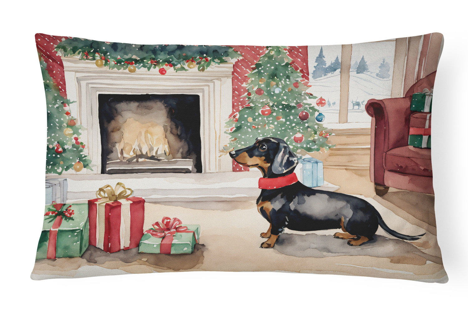 Waiting on Christmas Throw Pillow Throw Pillow for Indoor Couch Bed Outdoor Patio Washable, Dachshund Black and Tan 1337,12Hx16W