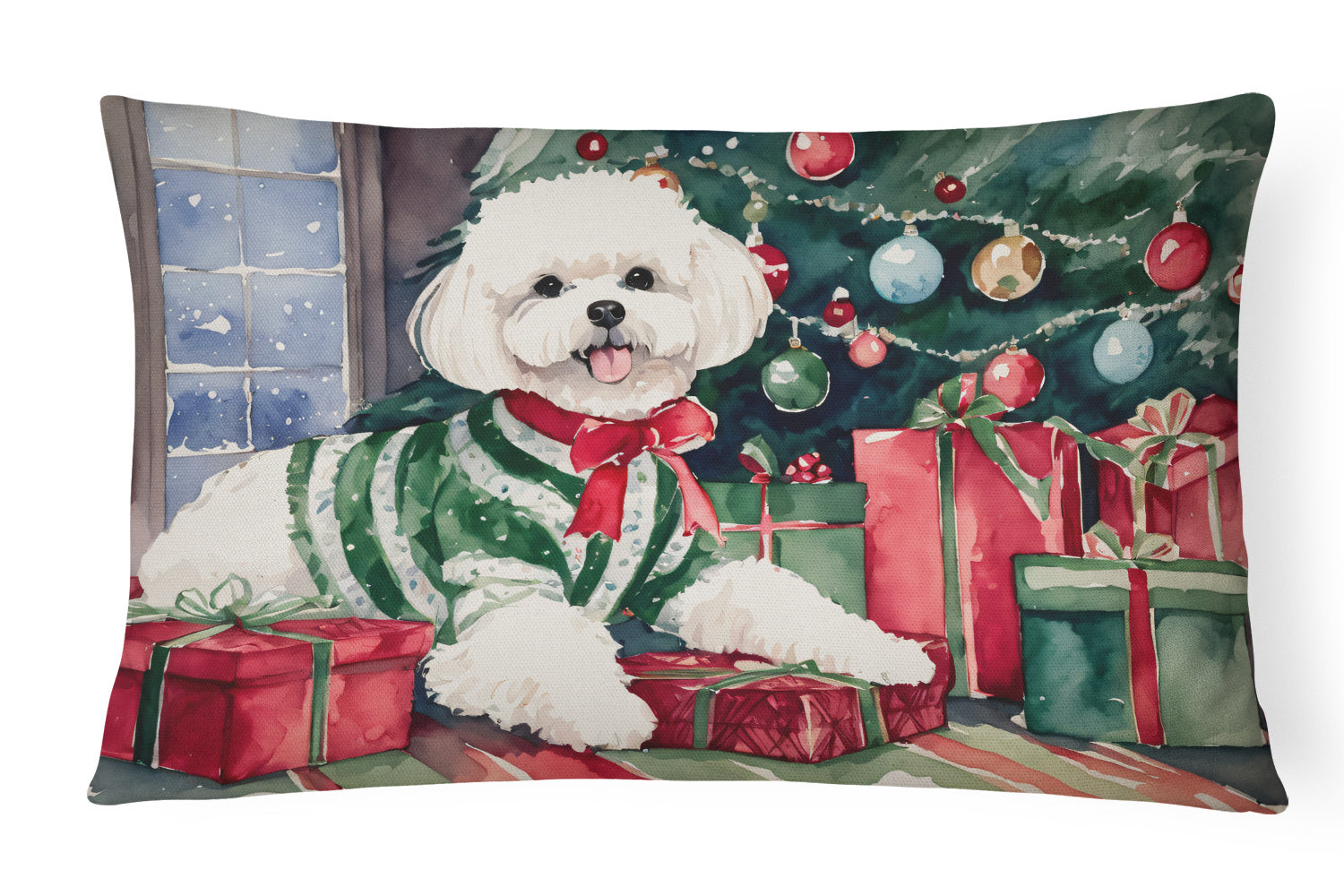 Waiting on Christmas Throw Pillow Throw Pillow for Indoor Couch Bed Outdoor Patio Washable, Bichon Frise 1268,12Hx16W