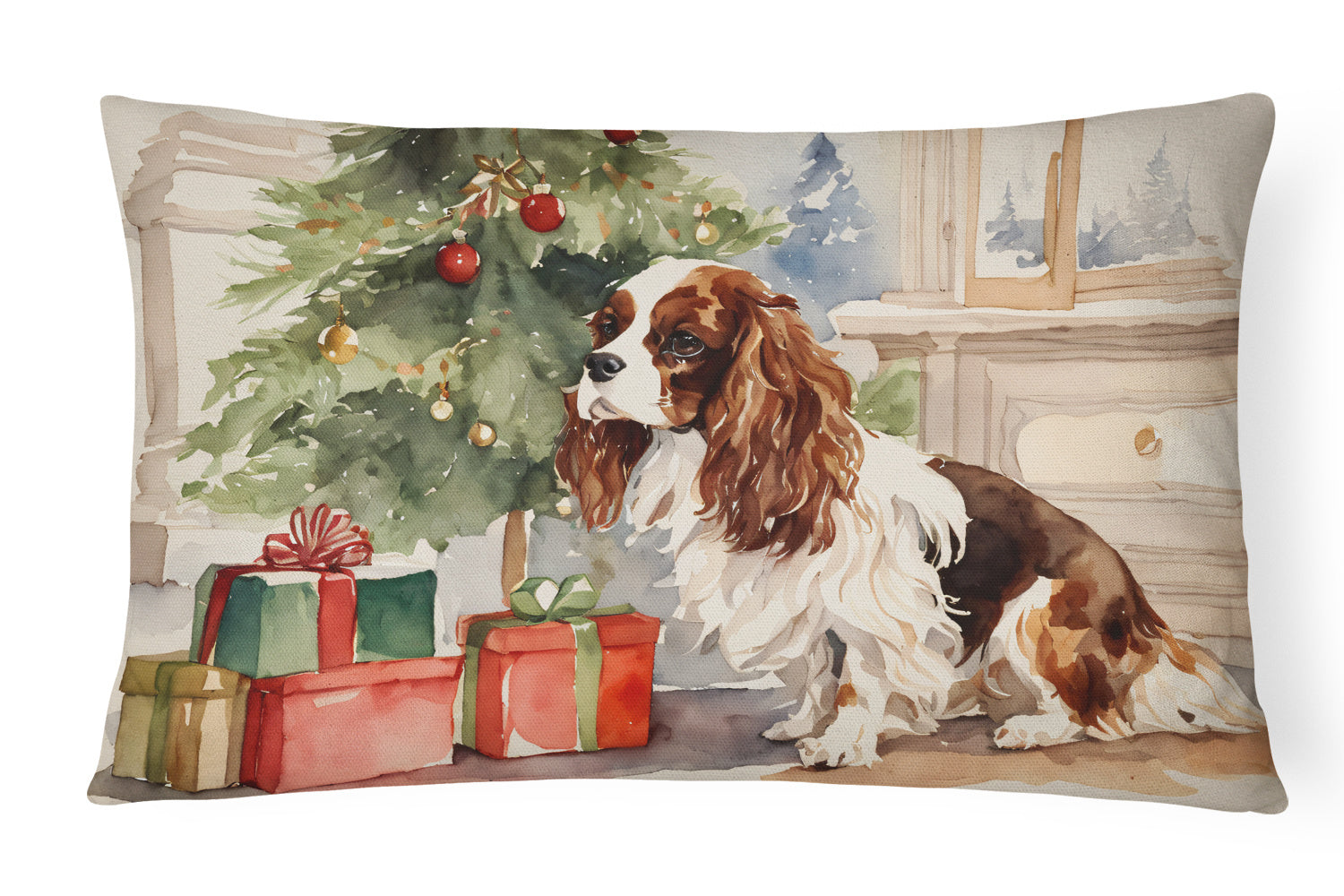 Waiting on Christmas Throw Pillow Throw Pillow for Indoor Couch Bed Outdoor Patio Washable, Cavalier Spaniel 1316,12Hx16W