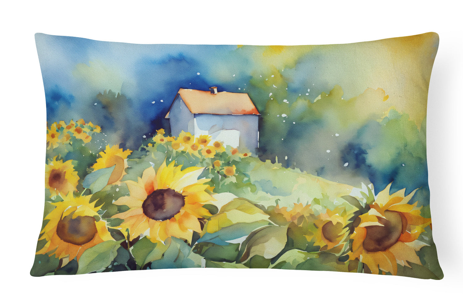 Flowers in Watercolor Throw Pillow Throw Pillow for Indoor Couch Bed Outdoor Patio Washable, Sunflowers 1616,12Hx16W