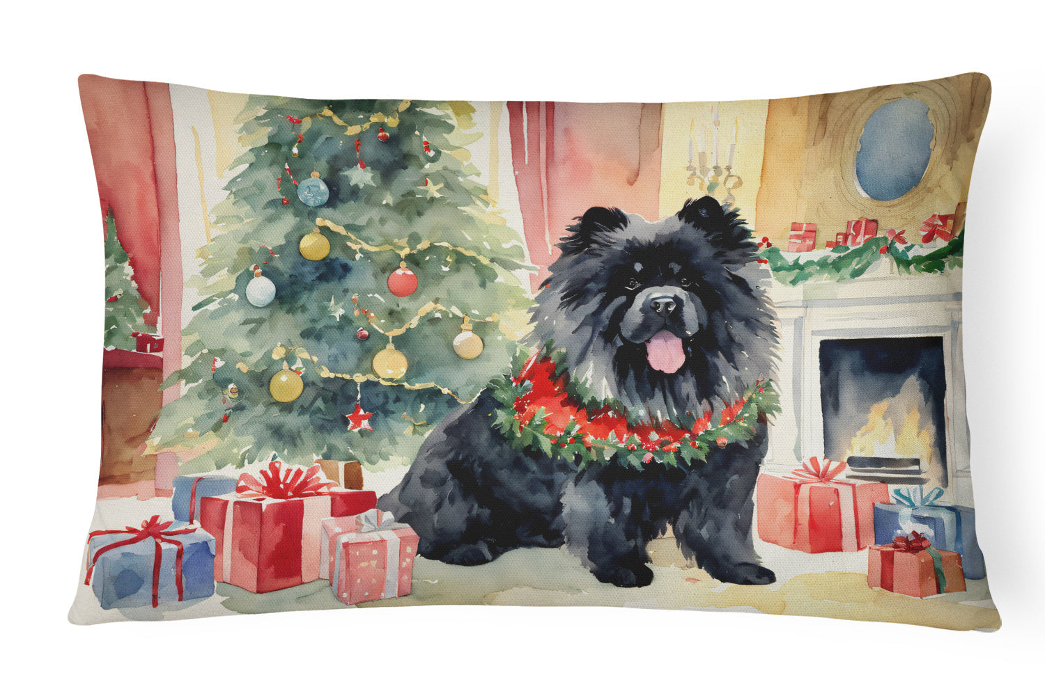 Waiting on Christmas Throw Pillow Throw Pillow for Indoor Couch Bed Outdoor Patio Washable, Chow Chow Black 1327,12Hx16W