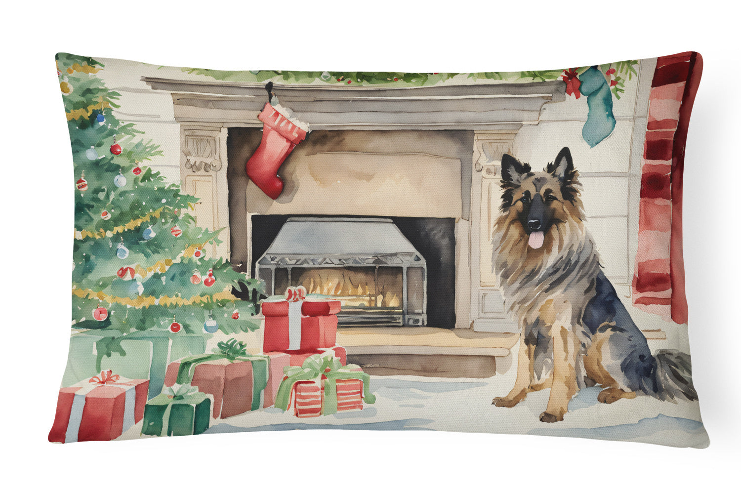 Waiting on Christmas Throw Pillow Throw Pillow for Indoor Couch Bed Outdoor Patio Washable, Belgian Tervuren 1257,12Hx16W