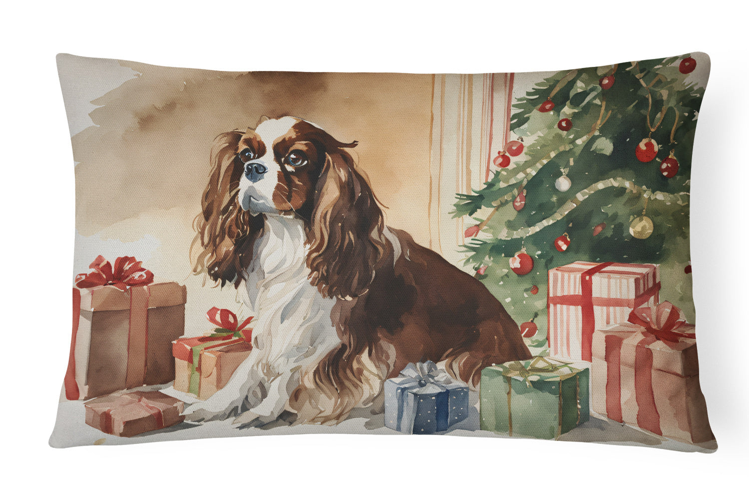 Waiting on Christmas Throw Pillow Throw Pillow for Indoor Couch Bed Outdoor Patio Washable, Cavalier Spaniel 1314,12Hx16W