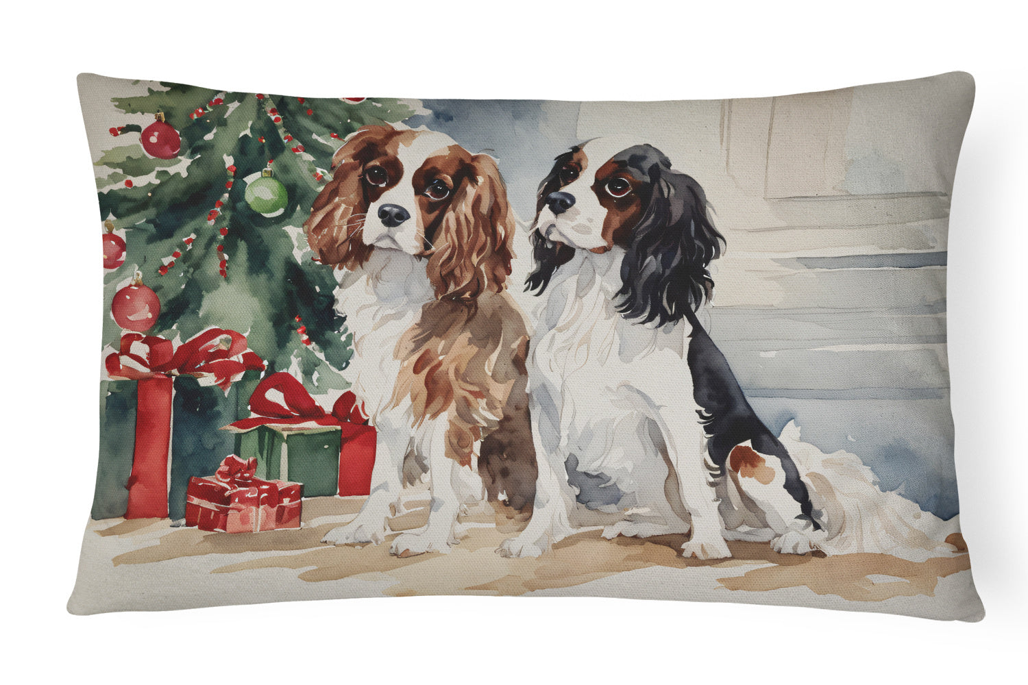 Waiting on Christmas Throw Pillow Throw Pillow for Indoor Couch Bed Outdoor Patio Washable, Cavalier Spaniel 1312,12Hx16W