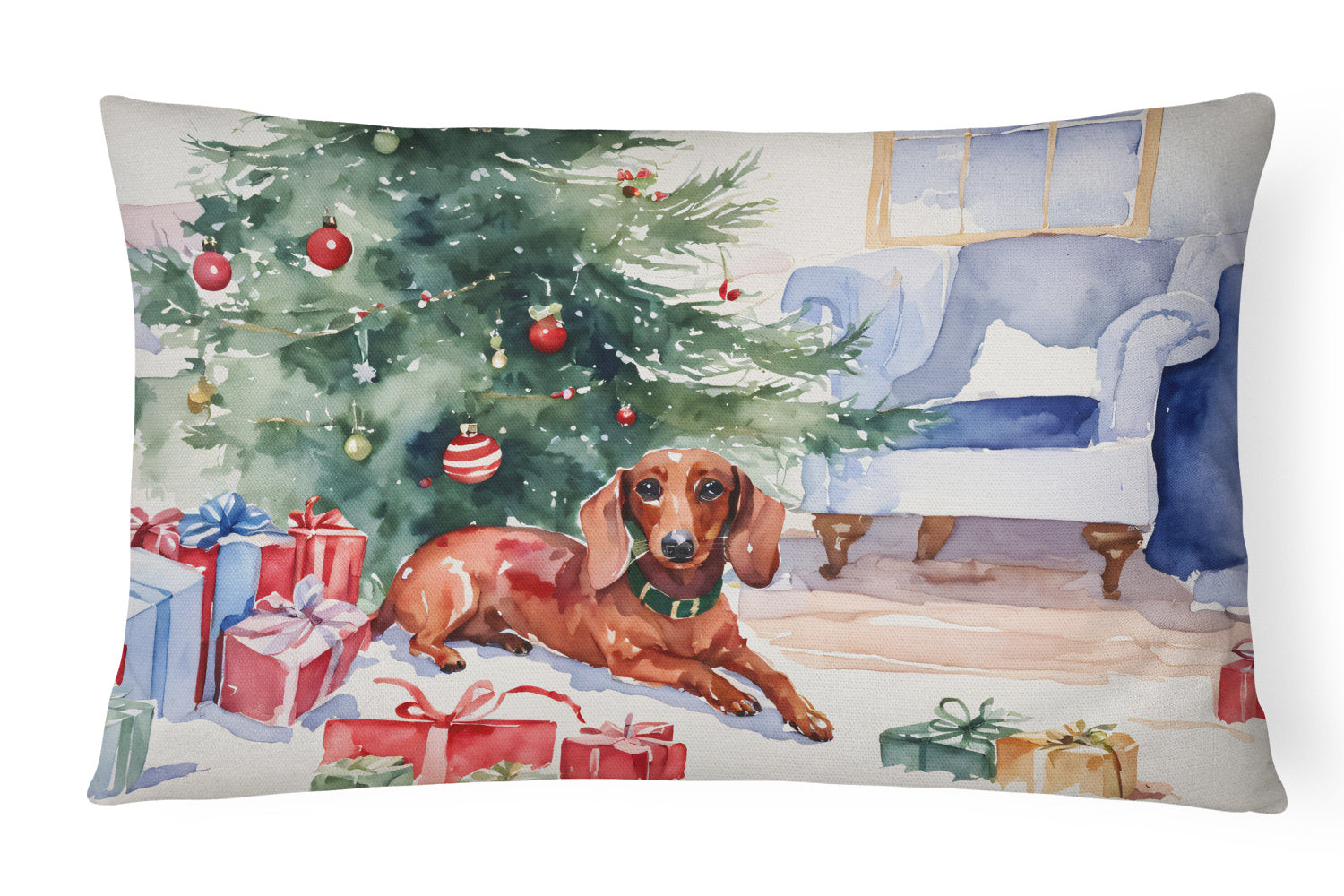 Waiting on Christmas Throw Pillow Throw Pillow for Indoor Couch Bed Outdoor Patio Washable, Dachshund 1345,12Hx16W