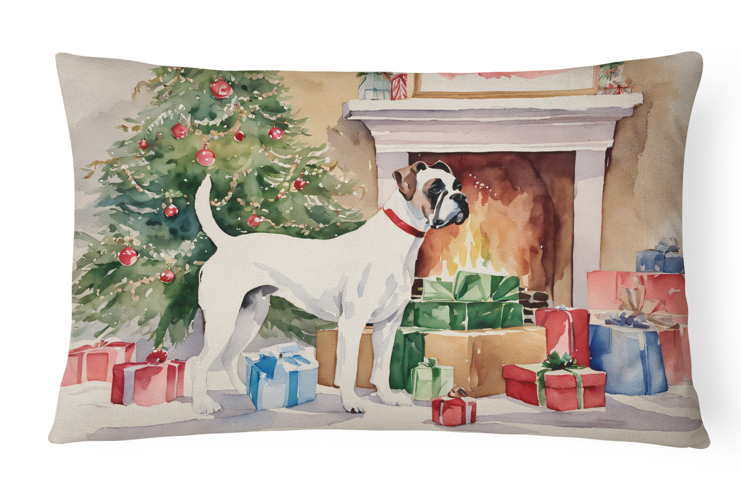 Waiting on Christmas Throw Pillow Throw Pillow for Indoor Couch Bed Outdoor Patio Washable, Boxer White 1281,12Hx16W