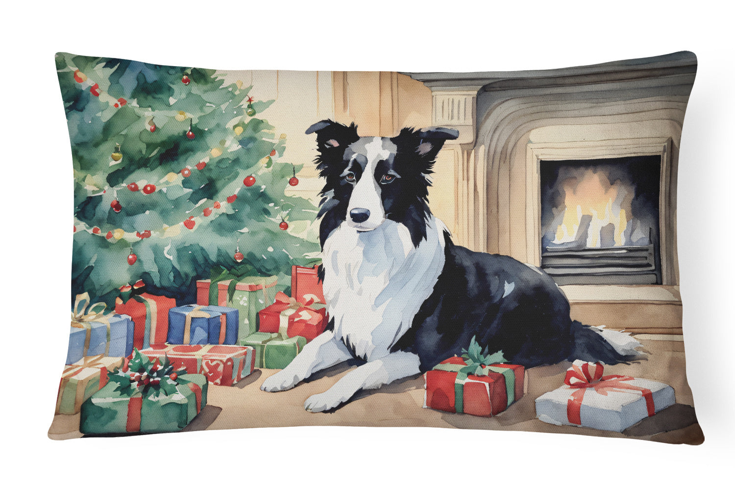 Waiting on Christmas Throw Pillow Throw Pillow for Indoor Couch Bed Outdoor Patio Washable, Border Collie 1270,12Hx16W