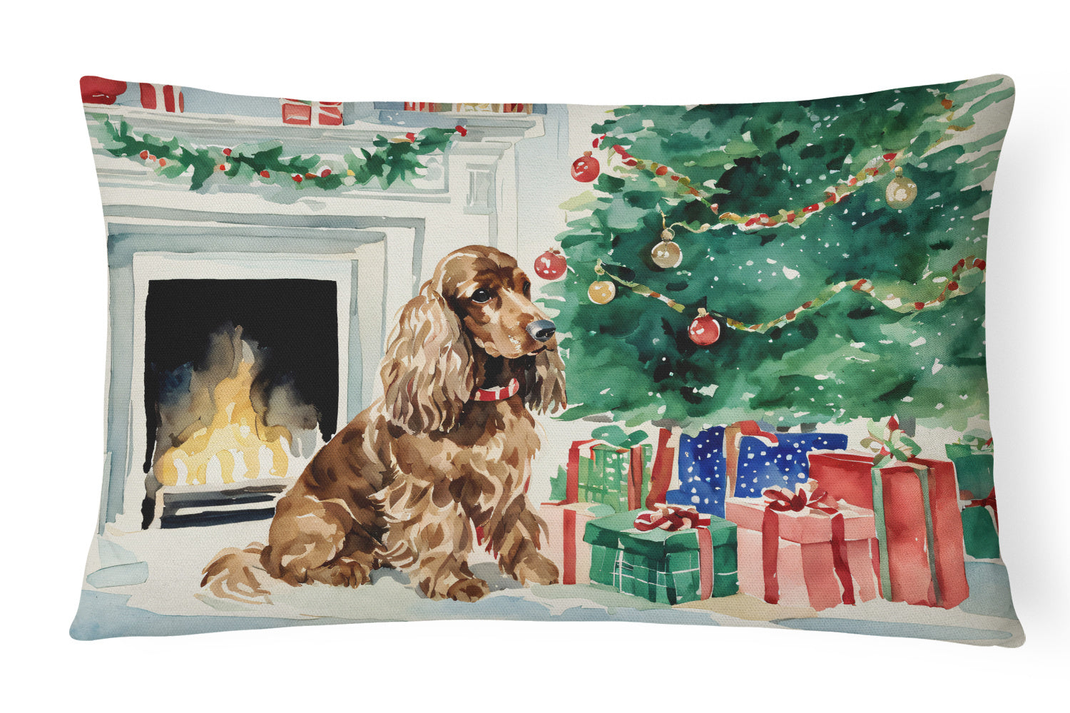 Waiting on Christmas Throw Pillow Throw Pillow for Indoor Couch Bed Outdoor Patio Washable, Cocker Spaniel 1334,12Hx16W