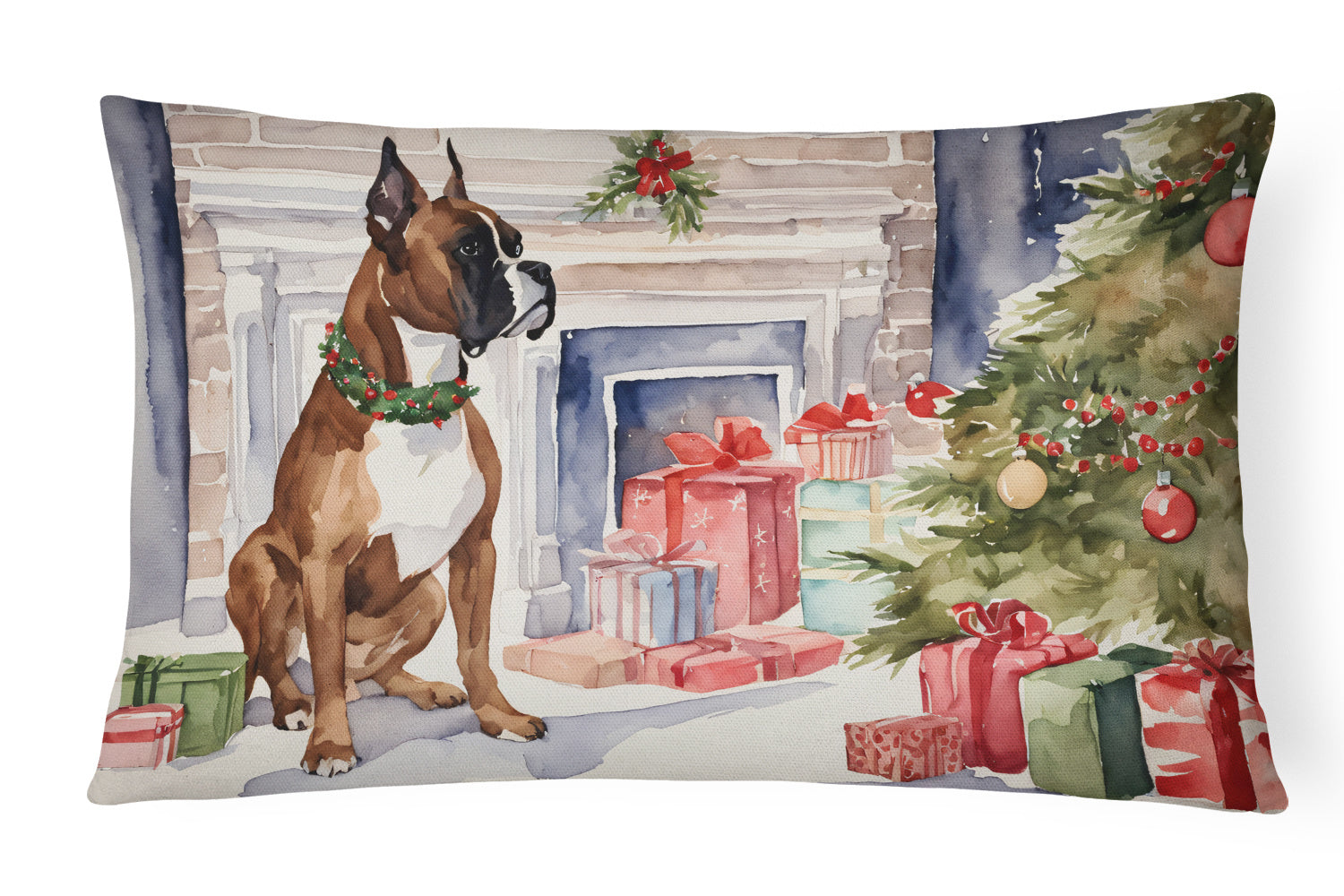 Waiting on Christmas Throw Pillow Throw Pillow for Indoor Couch Bed Outdoor Patio Washable, Boxer Fawn 1295,12Hx16W