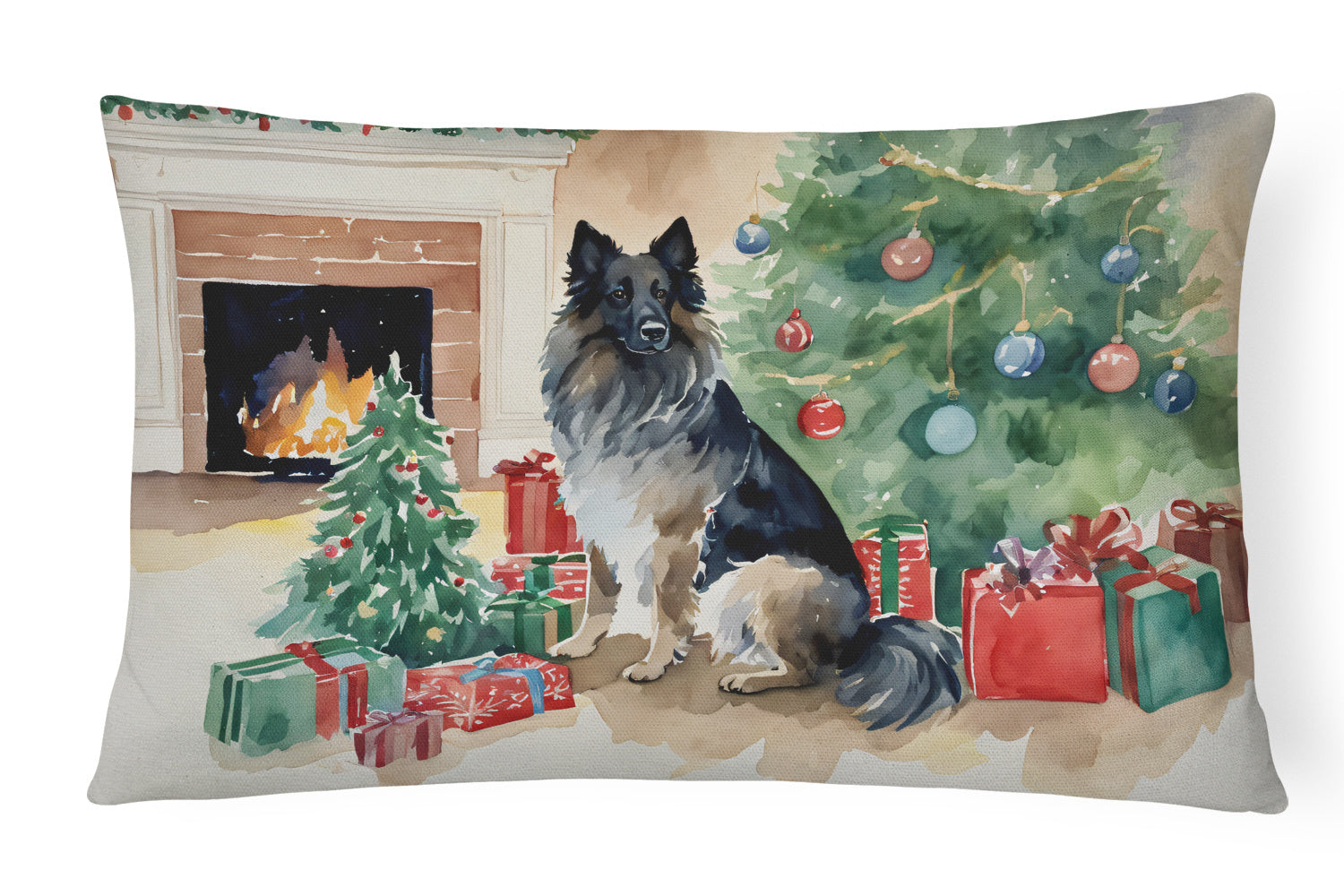 Waiting on Christmas Throw Pillow Throw Pillow for Indoor Couch Bed Outdoor Patio Washable, Belgian Tervuren 1256,12Hx16W