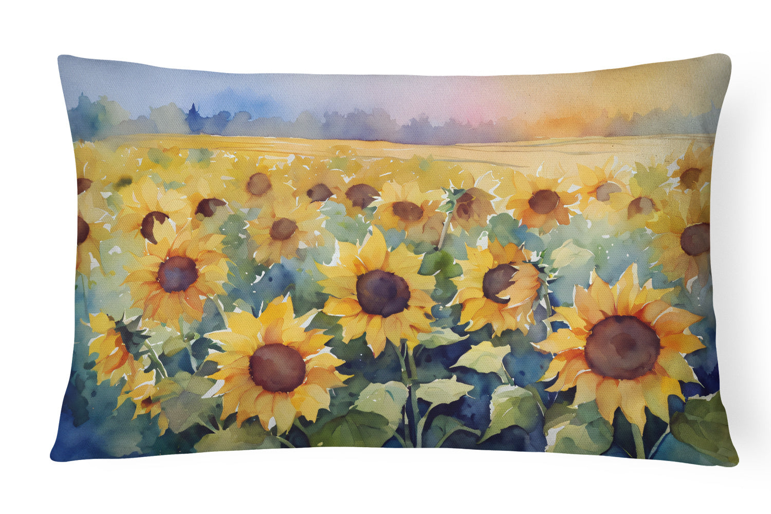 Flowers in Watercolor Throw Pillow Throw Pillow for Indoor Couch Bed Outdoor Patio Washable, Sunflowers 1617,12Hx16W