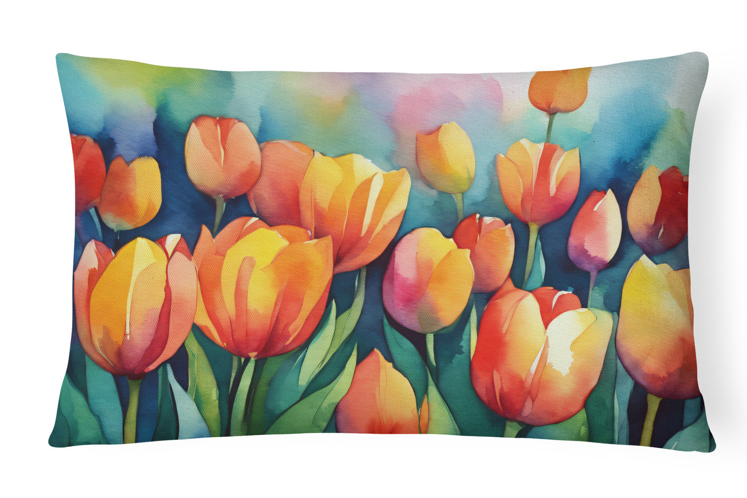 Flowers in Watercolor Throw Pillow Throw Pillow for Indoor Couch Bed Outdoor Patio Washable, Tulips 1620,12Hx16W