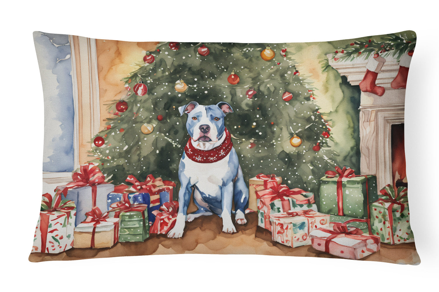 NEW Waiting on Christmas Throw Pillow Throw Pillow for Indoor Couch Bed Outdoor Patio Washable, Pit Bull Terrier 1224,12Hx16W