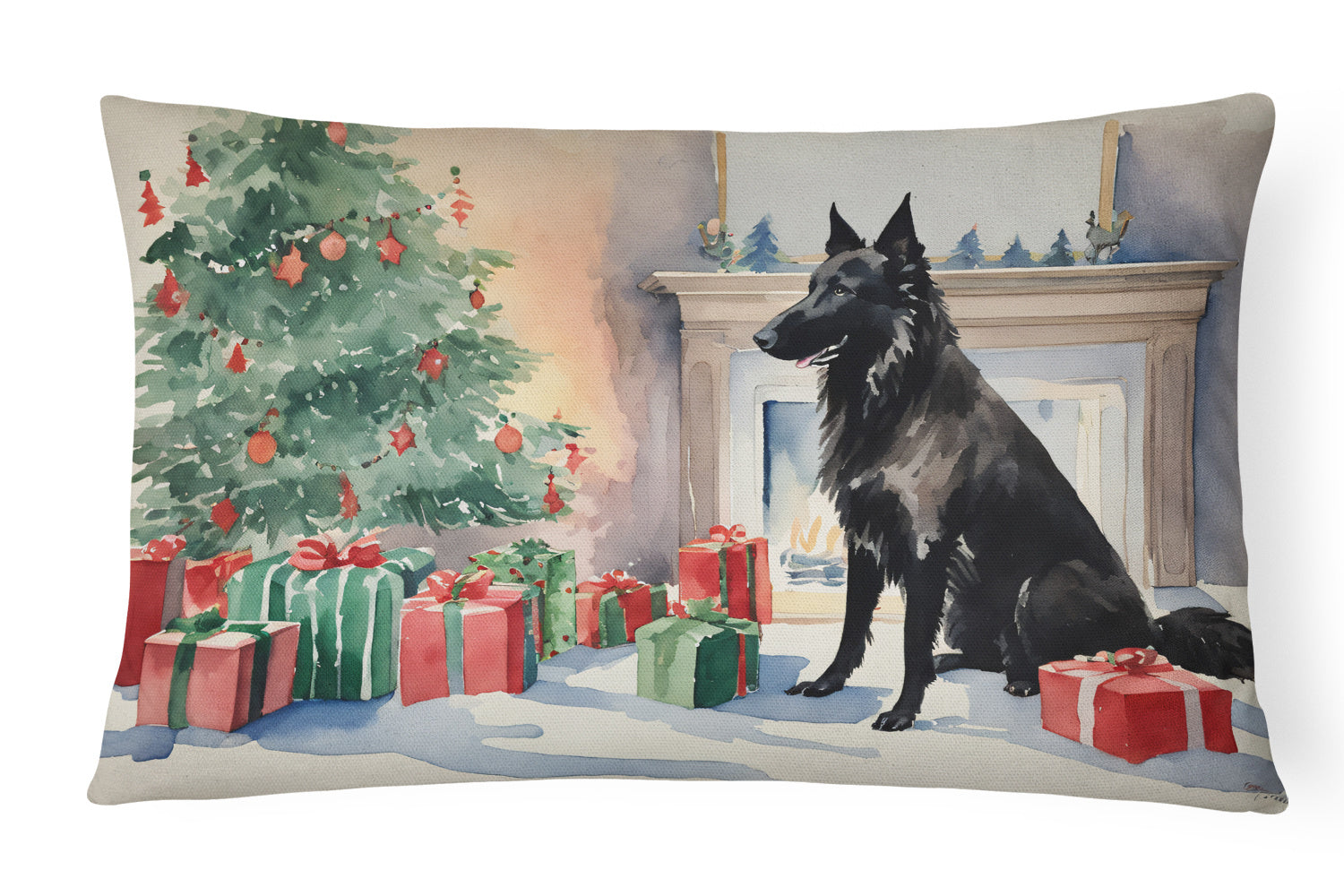 Waiting on Christmas Throw Pillow Throw Pillow for Indoor Couch Bed Outdoor Patio Washable, Belgian Sheepdog 1254,12Hx16W