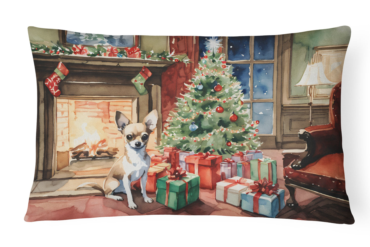 Waiting on Christmas Throw Pillow Throw Pillow for Indoor Couch Bed Outdoor Patio Washable, Chihuahua 1323,12Hx16W