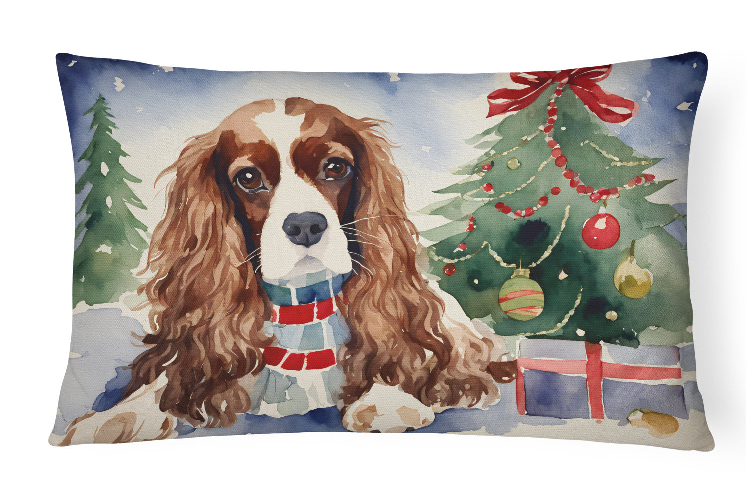 Waiting on Christmas Throw Pillow Throw Pillow for Indoor Couch Bed Outdoor Patio Washable, Cavalier Spaniel 1317,12Hx16W