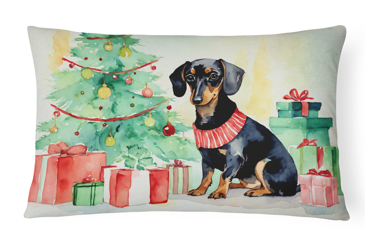 Waiting on Christmas Throw Pillow Throw Pillow for Indoor Couch Bed Outdoor Patio Washable, Dachshund Black and Tan 1339,12Hx16W