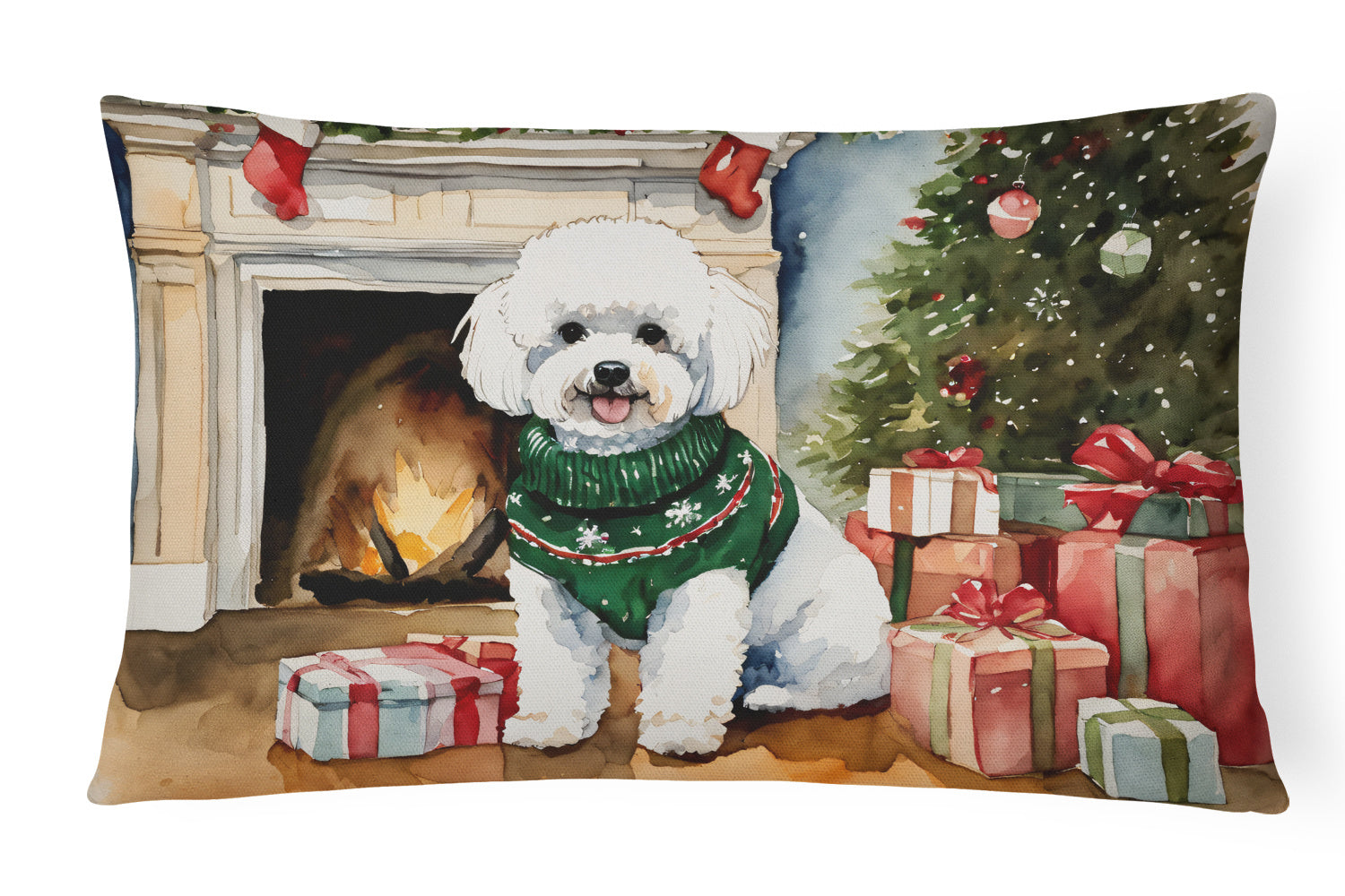 Waiting on Christmas Throw Pillow Throw Pillow for Indoor Couch Bed Outdoor Patio Washable, Bichon Frise 1264,12Hx16W