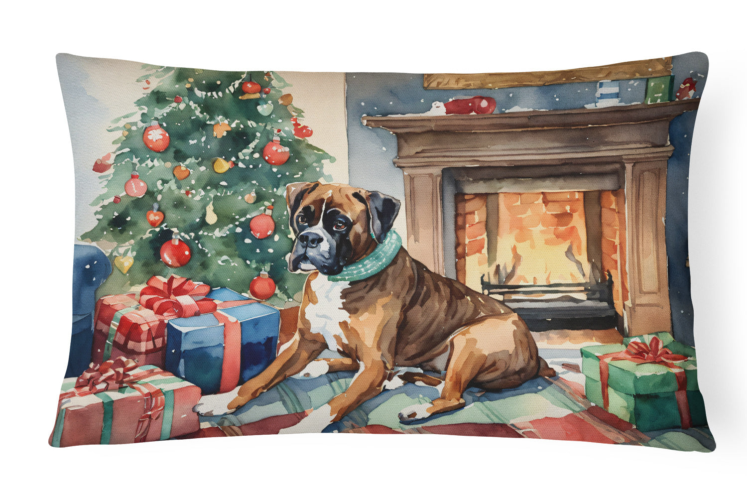 Waiting on Christmas Throw Pillow Throw Pillow for Indoor Couch Bed Outdoor Patio Washable, Boxer Fawn 1297,12Hx16W