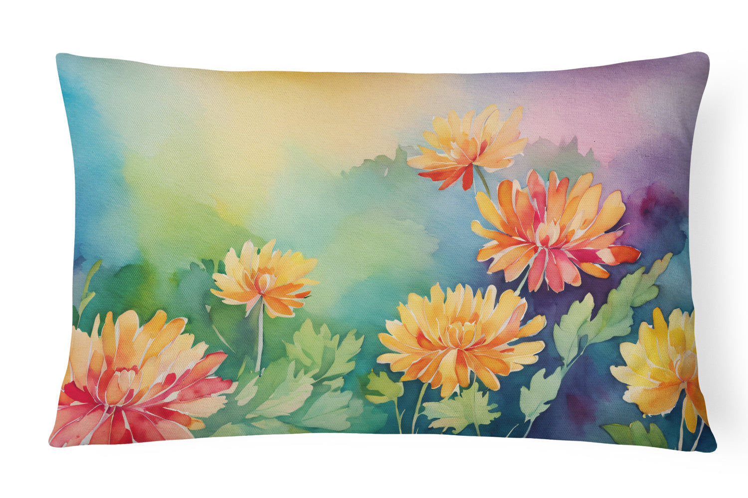 Flowers in Watercolor Throw Pillow Throw Pillow for Indoor Couch Bed Outdoor Patio Washable, Chrysanthemums 1552,12Hx16W