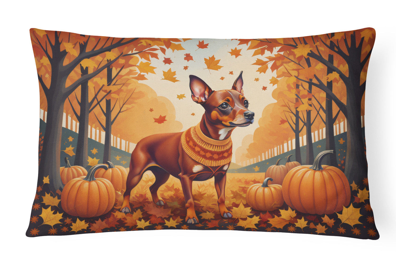 Autumn Leaves Throw Pillow Throw Pillow for Indoor Couch Bed Outdoor Patio Washable, Miniature Pinscher Red,12Hx16W