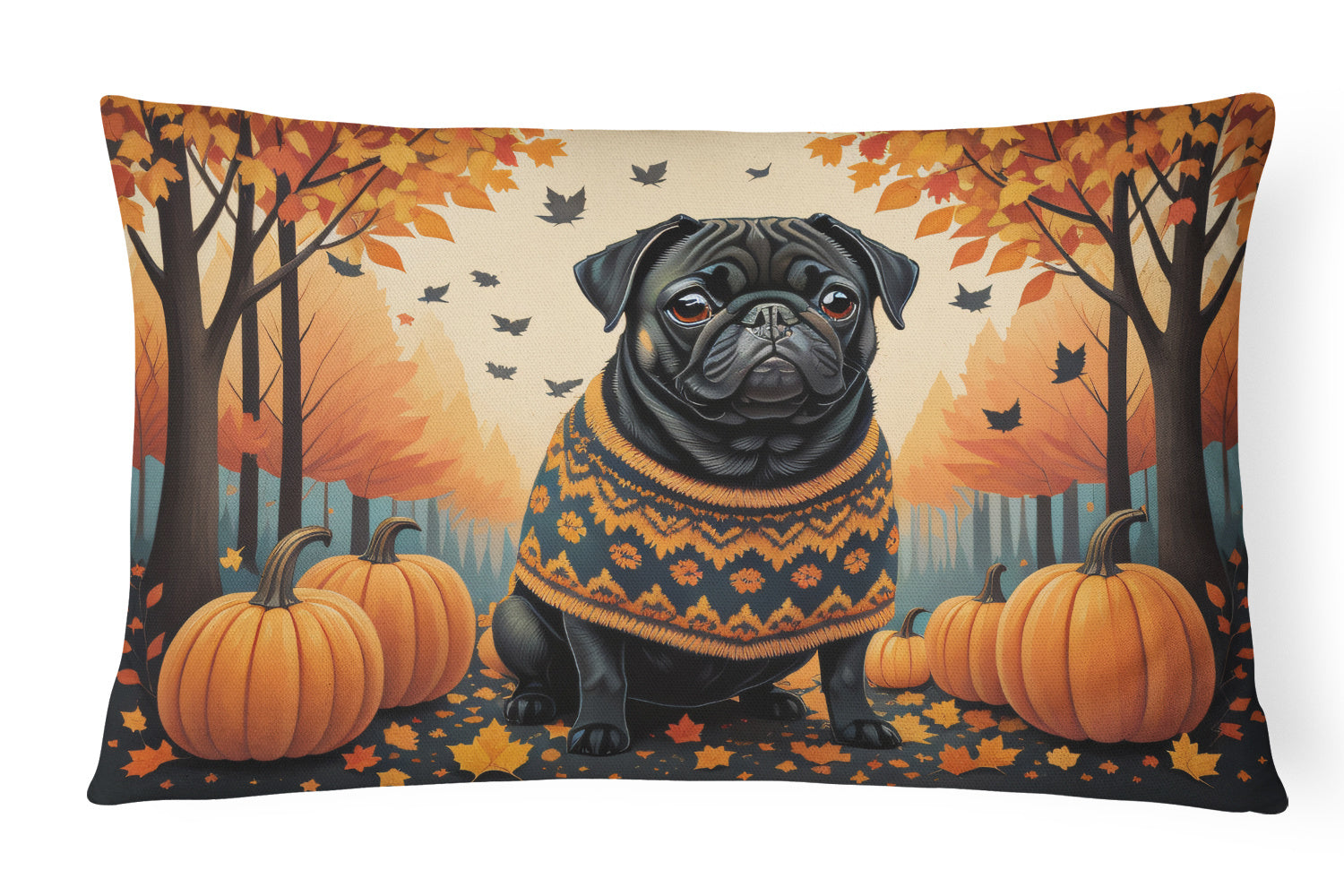 Autumn Leaves Throw Pillow Throw Pillow for Indoor Couch Bed Outdoor Patio Washable, Pug Black,12Hx16W