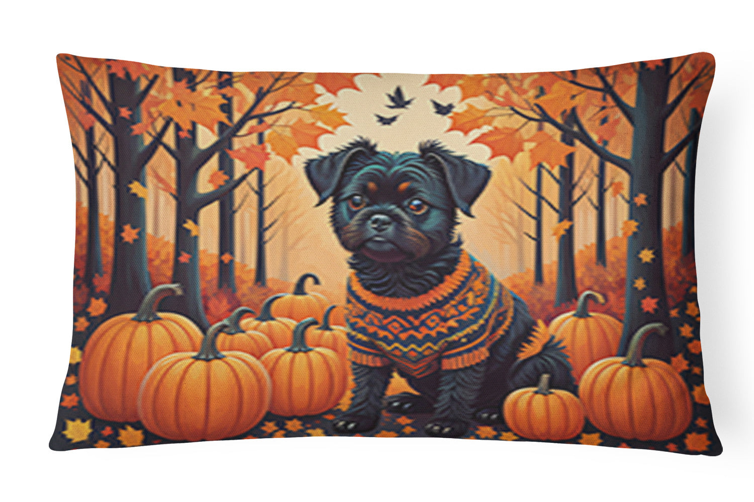 Autumn Leaves Throw Pillow Throw Pillow for Indoor Couch Bed Outdoor Patio Washable, Affenpinscher,12Hx16W