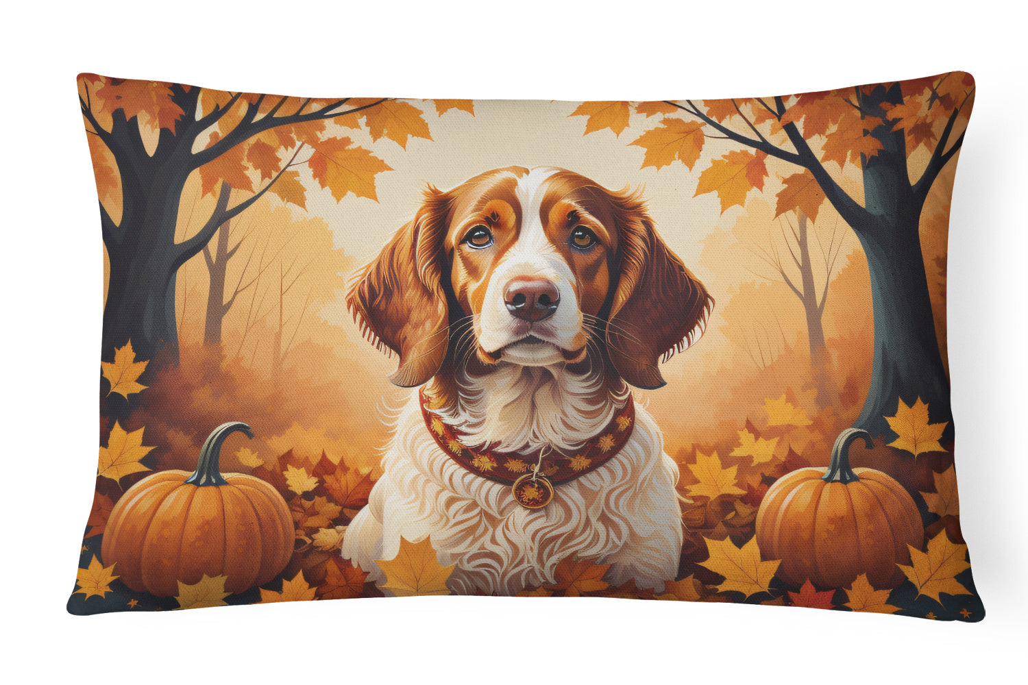 Autumn Leaves Throw Pillow Throw Pillow for Indoor Couch Bed Outdoor Patio Washable, Brittany Spaniel,12Hx16W