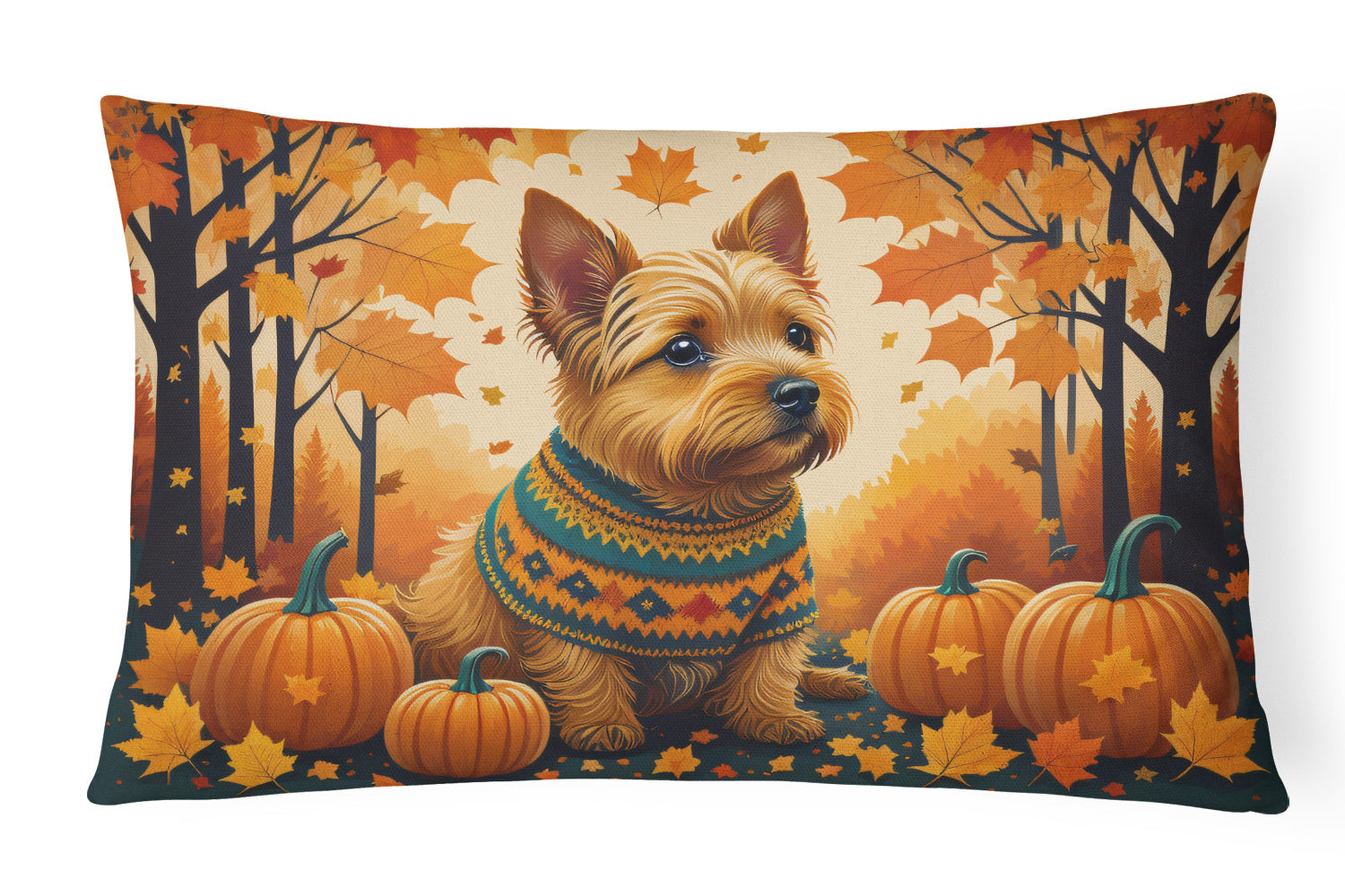 Autumn Leaves Throw Pillow Throw Pillow for Indoor Couch Bed Outdoor Patio Washable, Norwich Terrier,12Hx16W