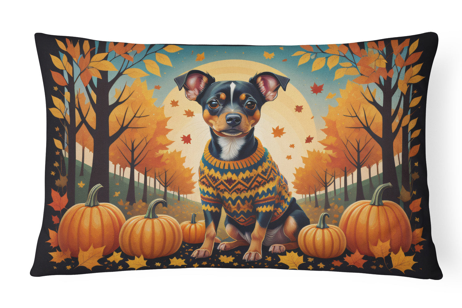 Autumn Leaves Throw Pillow Throw Pillow for Indoor Couch Bed Outdoor Patio Washable, Miniature Pinscher,12Hx16W