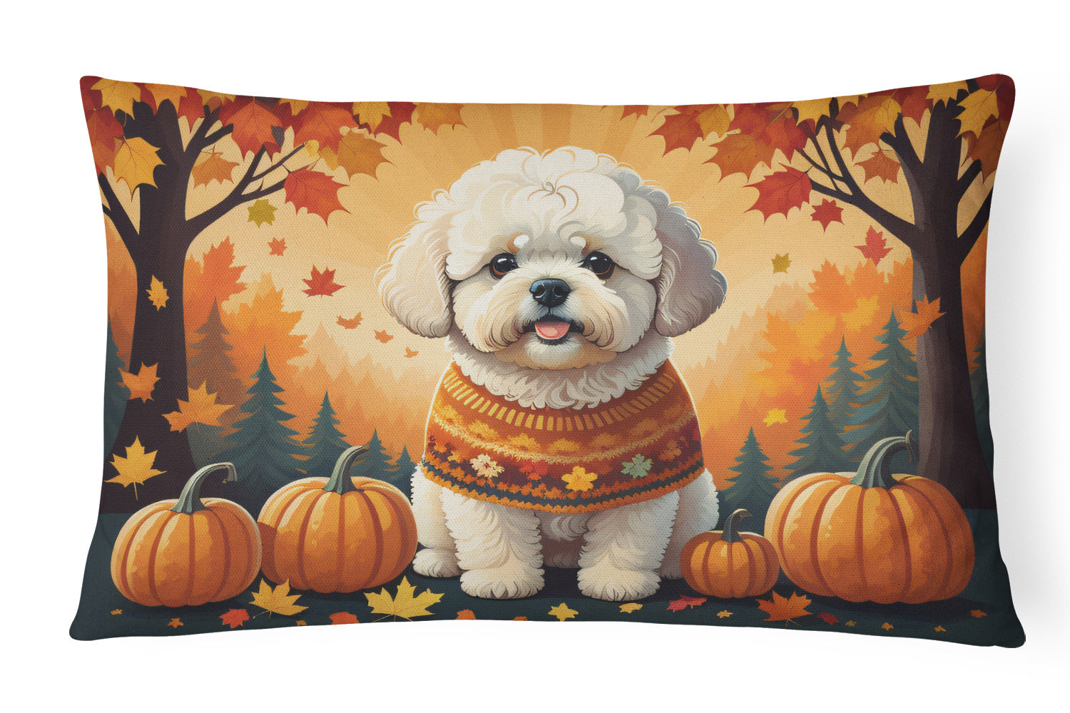 Autumn Leaves Throw Pillow Throw Pillow for Indoor Couch Bed Outdoor Patio Washable, Bichon Frise,12Hx16W